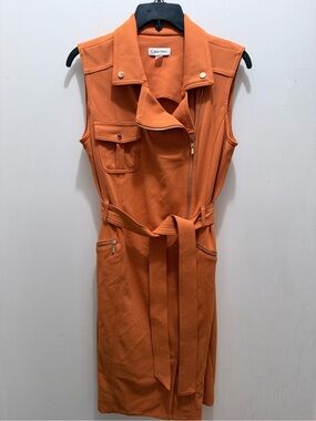 Calvin Klein Orange Sleeveless Zip Dress with Belt